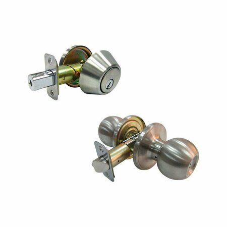 BOOK PUBLISHING CO Ball Satin Stainless Steel Metal Entry Knob & Single Cylinder Deadbolt - 3 Grade Right Handed GR1676966